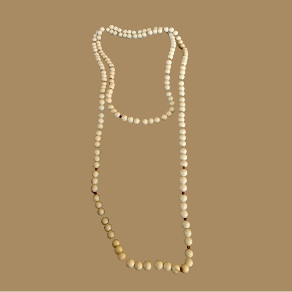 Vintage Opera Length Necklace w/ White Beads & Gold Accent Beads